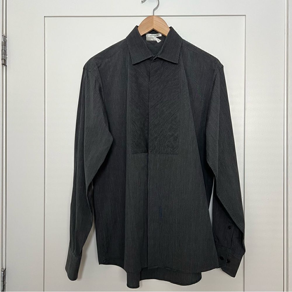 Kenneth Cole Shirt Mens Sz 16 Charcoal Slim Fit Button Up Long Sleeve Office